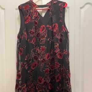 Black red velvet print dress